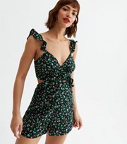 New Look Black Floral Frill Cut Out Playsuit